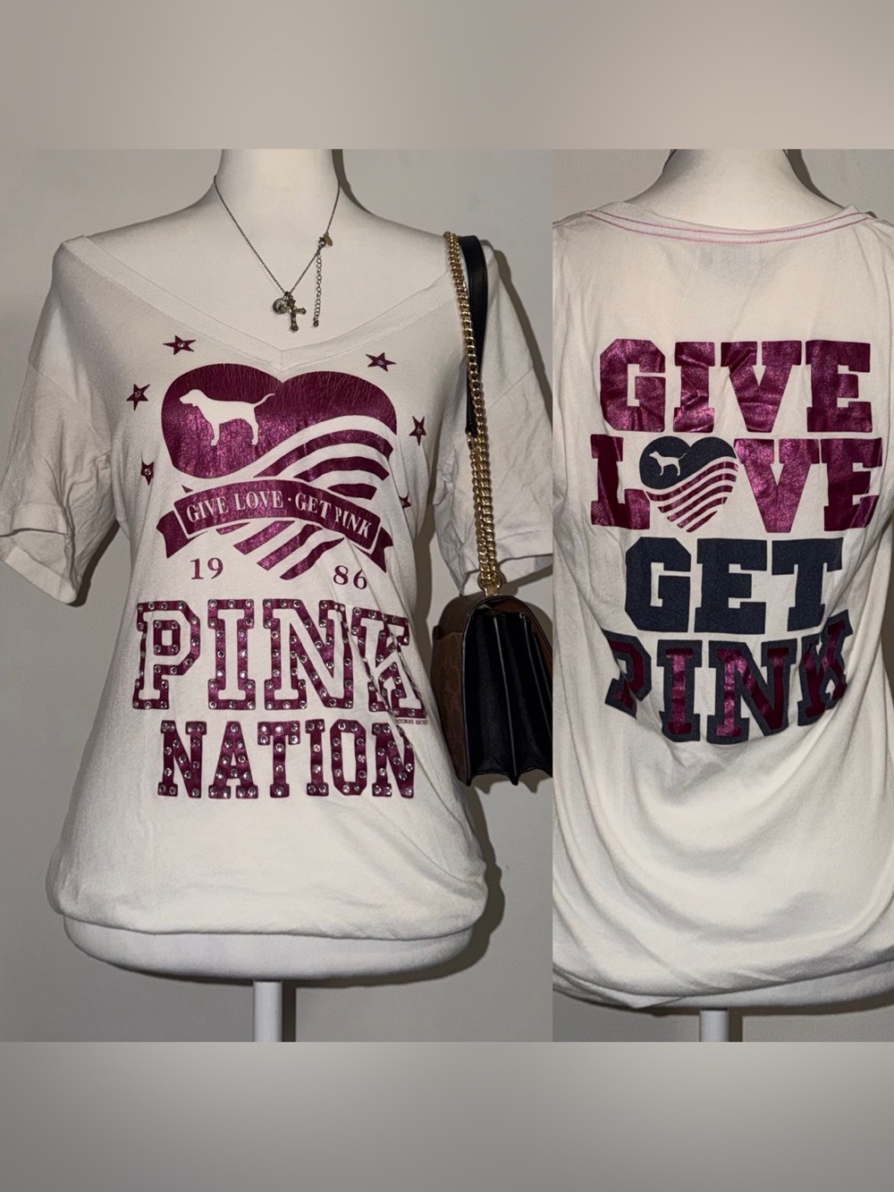 2000s vintage 2009 Victoria Secret PINK bedazzled bling Give love get pink tee